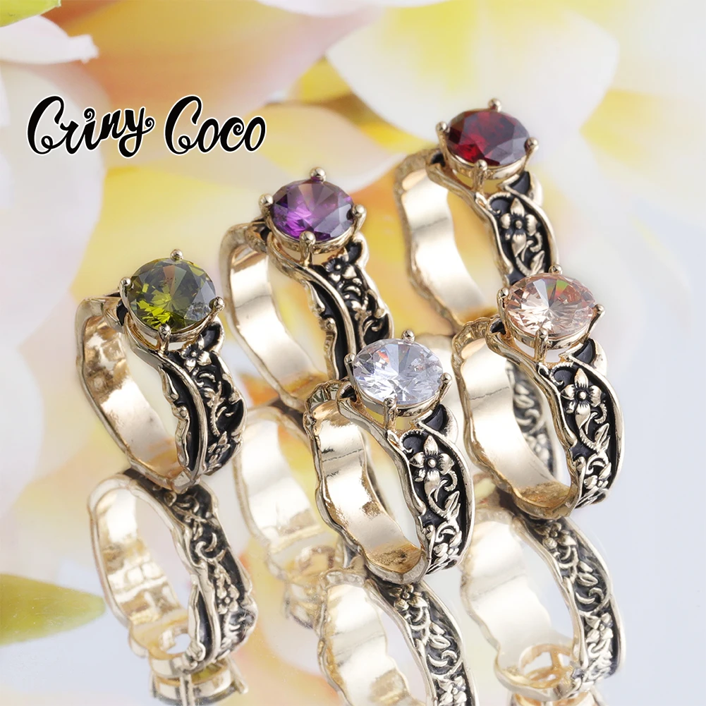 Cring CoCo New Crystal Gold PlatedGreen Red Black Polynesian Zircon Rings Hawaiian jewelry wholesale, Gold color