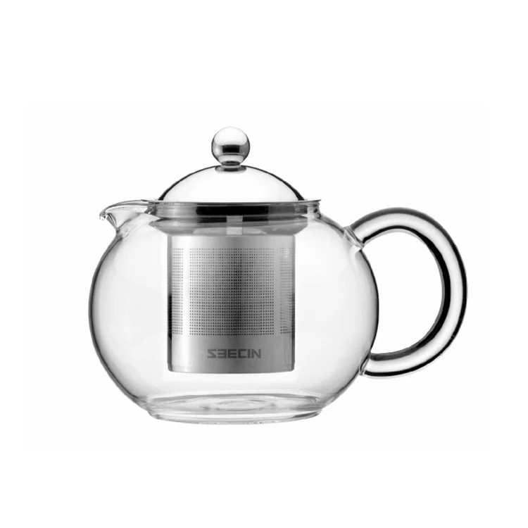 

Hand Made Mouth Blown Food Grade Hot Sales Clear Borosilicate Small Heat Resistant Glass Teapot With Tea Strainer