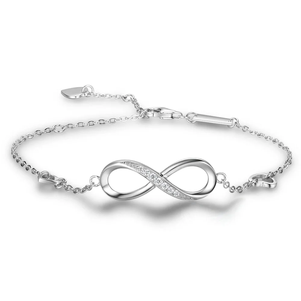 

Fashion Simple Elegant Plated Platinum Women 925 Sterling Silver Wome Infinity Charm Jewelry Bracelet