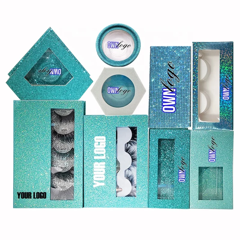 

Wholesale eyelash supplies vendor Custom eyelash Packaging case customized turquoise empty personalized lash box