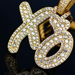 Hip Hop Punk Personalized Statement Jewelry Gold Micro Cubic Zircon Heart Letter XO Prong Cuban Chain Necklace For Men Women