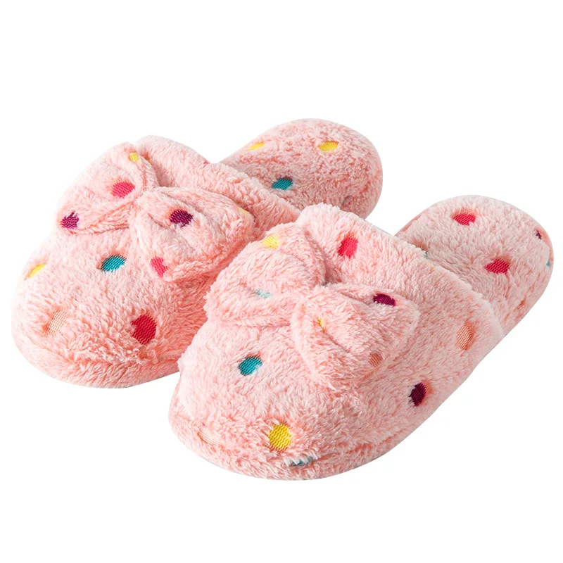 

Slip On Winter Fur Slippers Plush Soft Warm Fluffy Ladies Slides Bowknot Lightweight House Non-Slip Wool Snow Slippers, Solid color