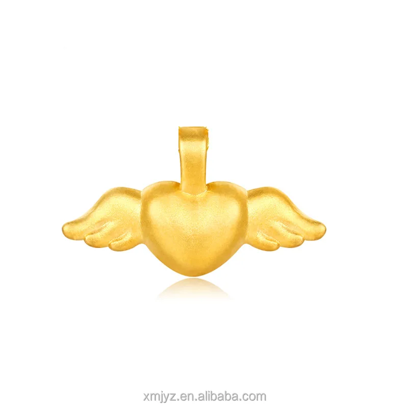 

Certified 999 Pure Gold Angel Love Pendant 3D Hard Gold Necklace Set Chain 24K Yellow Gold Peach Heart Pendant