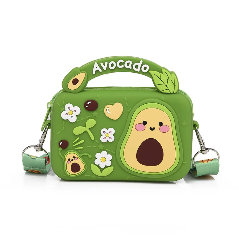 

Wholesale Mini silicon cute fruit children bags design pineapple strawberry avocado kid jelly coin purse, Green,yellow,red
