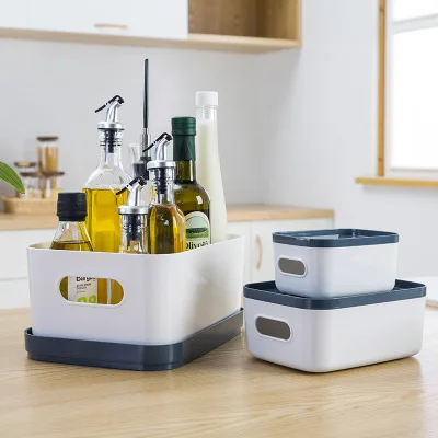 

Kitchen Tableware Storage Box Desktop Rectangular Cosmetic Finishing Box Home Multifunctional Plastic With Lid