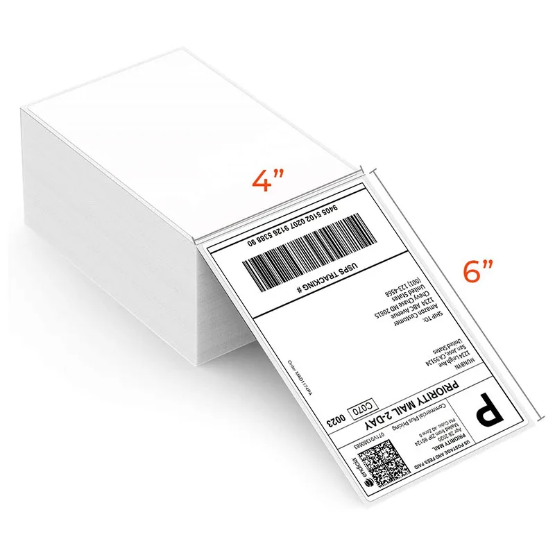 

4 x 6 fanfold shipping label sticker self adhesive label Perforated Direct Thermal shipping labels for thermal printer