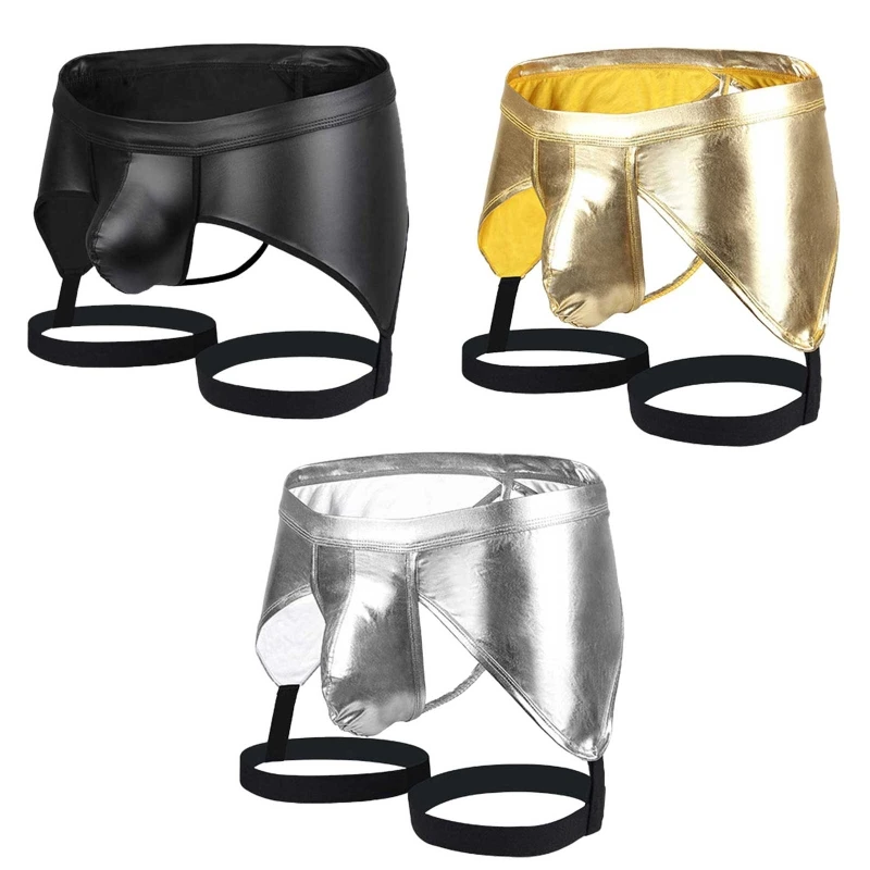 

Men Patent Leather Jockstrap Thongs Underwear G-Strings Stage Club Wear Bulge Pouch T-back with Leg Belt