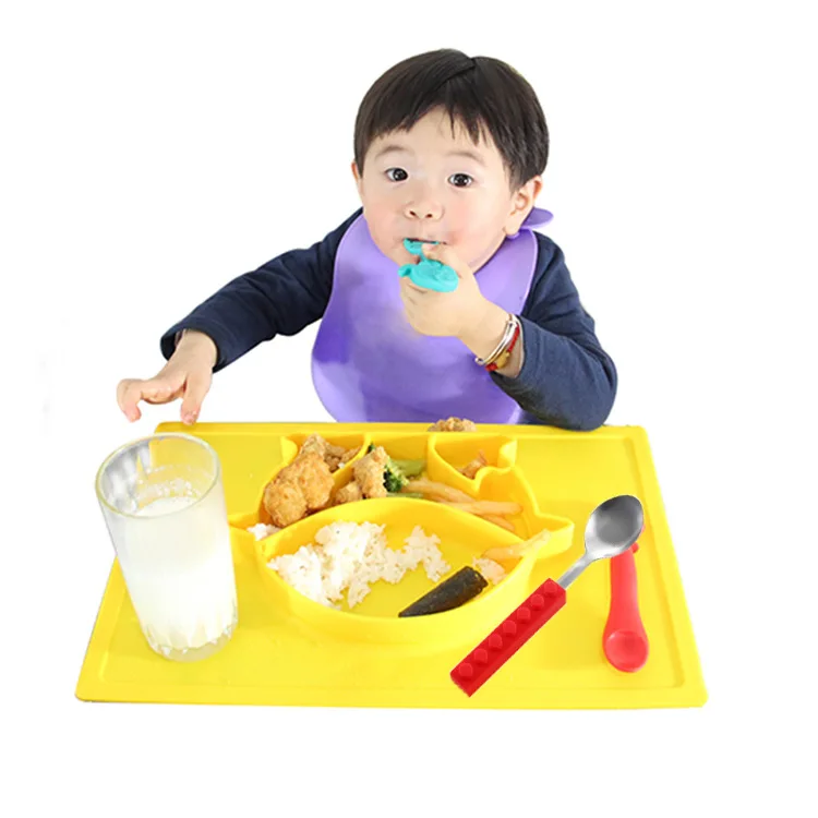 

Children's one-piece silicone dinner plate, easy to wash and portable silicone non-slip placemat baby placemat silicone bowls