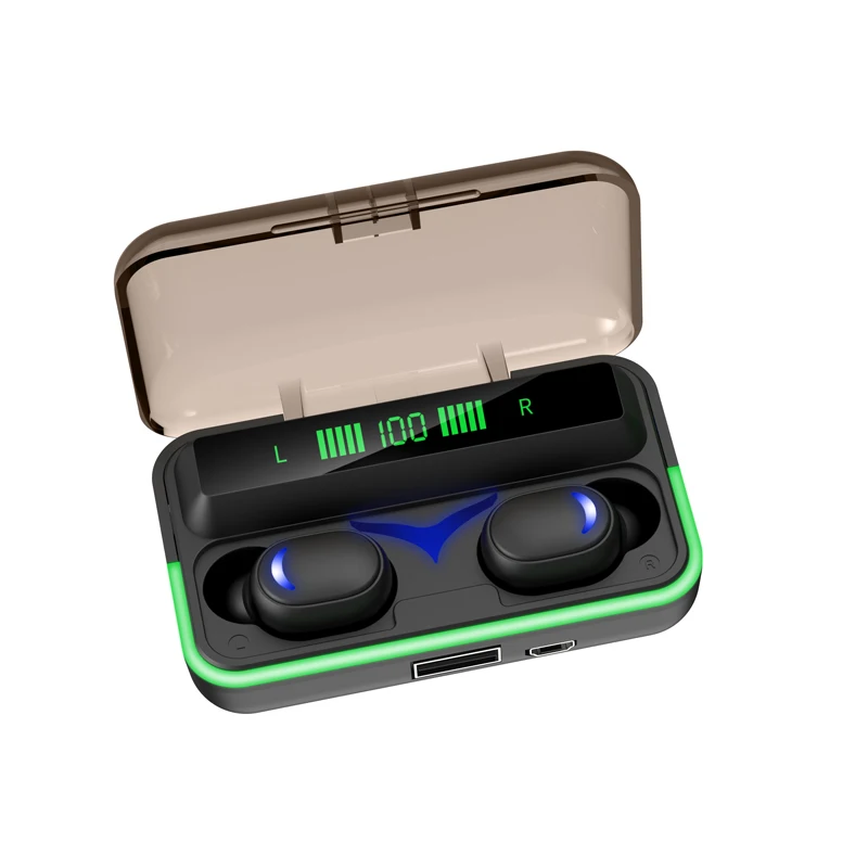 

1200Mah Blutooth Headphones Wireless Gaming Earbuds In Ear Earphones E10 TWS Headset LED Charging Case Power Bank for Phone, Black