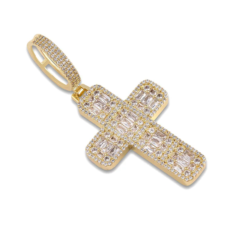 

New hip-hop jewelry slender diamond cross pendant real gold plated cross necklace