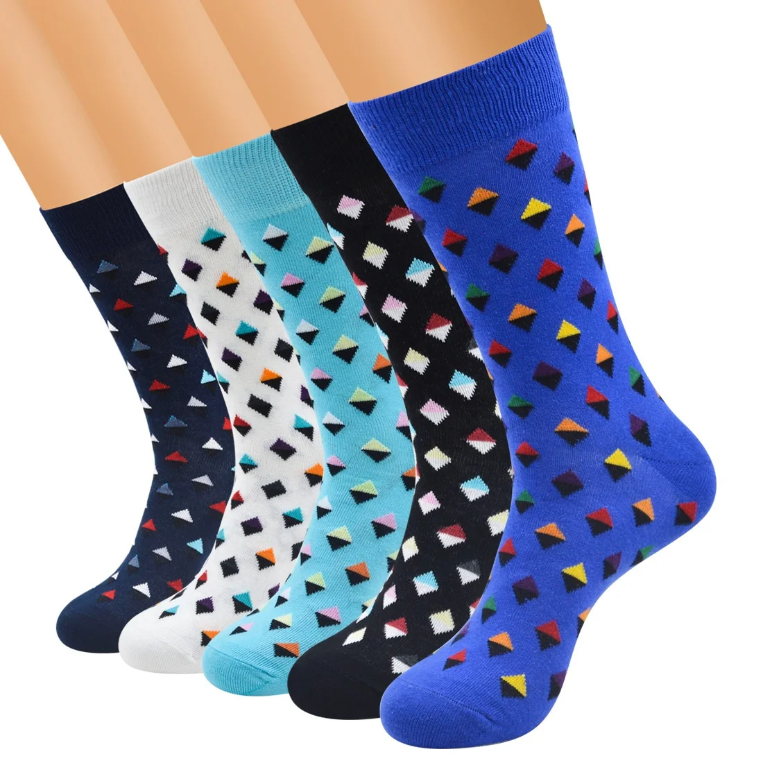 

Wholesale Unique Colorful Small Lingge Cotton Socks Men Oversize Happy Crew Socks, 7 colors