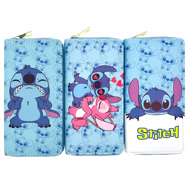 

Professional PU Wallets Supply Open Zipper Cartoon Money Clips Pocket Long Coin Purse Cosmetic Bag Lilo and Stitch Wallet