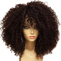 

Short Bob Lace Front Human Hair Wigs Bangs Afro Kinky Curly Brazilian Remy Hair Wigs Fringe wig With PrePlucked Full End