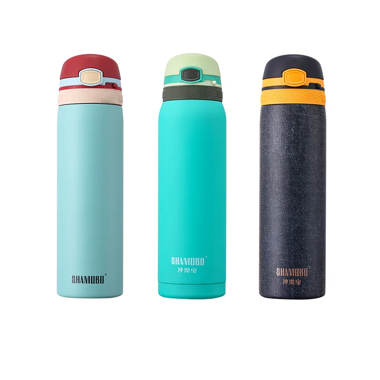 

Custom logo 600ml men business black thermal vacuum flask insulated stainless steel water bottle, Jade blue