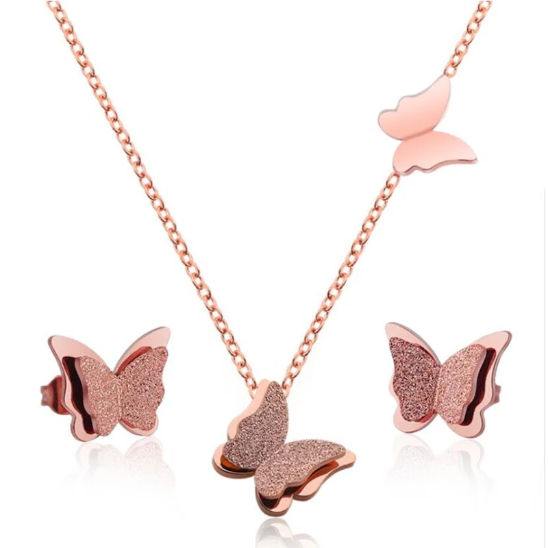 

Stainless Steel Butterfly Jewelry Sets Lovely Butterfly Charms Necklace Earrings Fashion Jewelry Set Women Girls Birthday Gift, Customized color