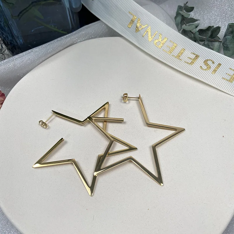 

Statement Women Gold Hoop Earrings Stainless Steel Star Earring, As picture