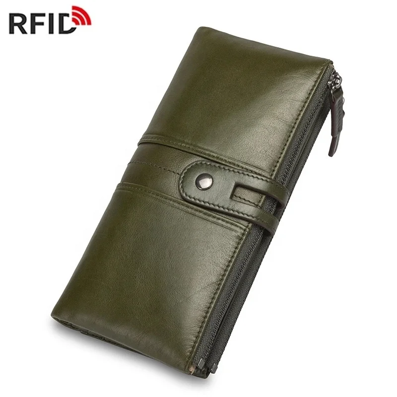 

FEON 2021 Dropshipping Services Genuine Leather Coin Purse Card Holder Cellphone Pocket Long Leather Wallet for Man, Red,green,black,yellow,blue,grey