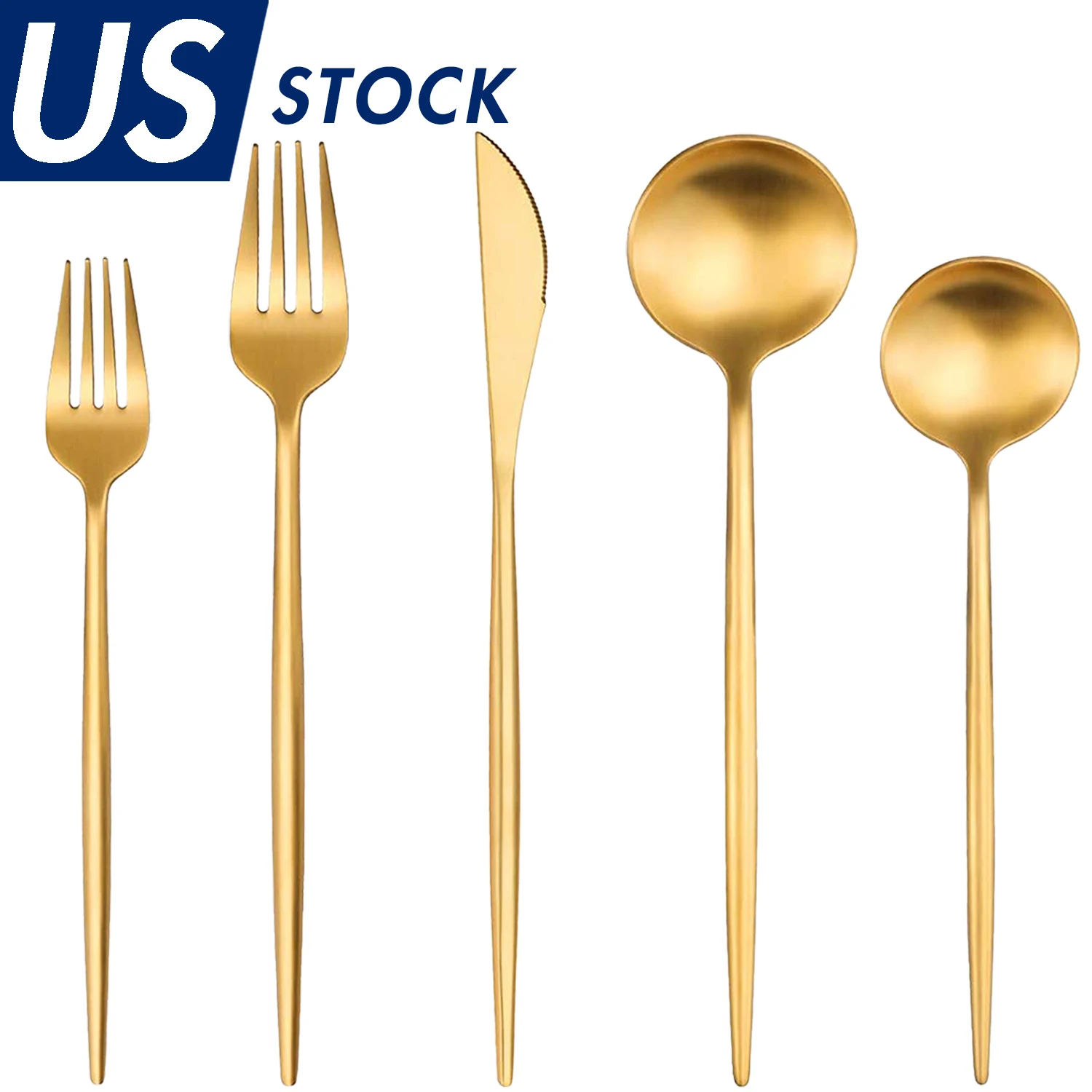 

High Quality 304 18/10 Matte Spoons Forks Silverware Golden Brushed Wedding Restaurant Cutlery Utensils Gold Flatware Sets