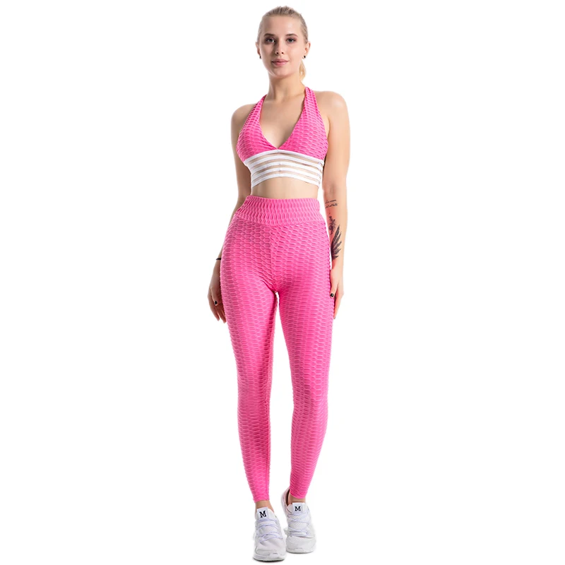 

Sportswear Women High Waist Fitness Workout Clothing Two Pieces Yoga Sets Lace Bra And Leggings Yoga Set, Customized colors