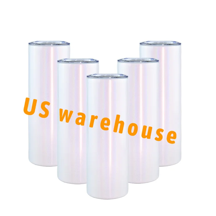

USA warehouse 30oz double wall stainless steel straight insulated mug shimmer white sublimation glitter tumblers