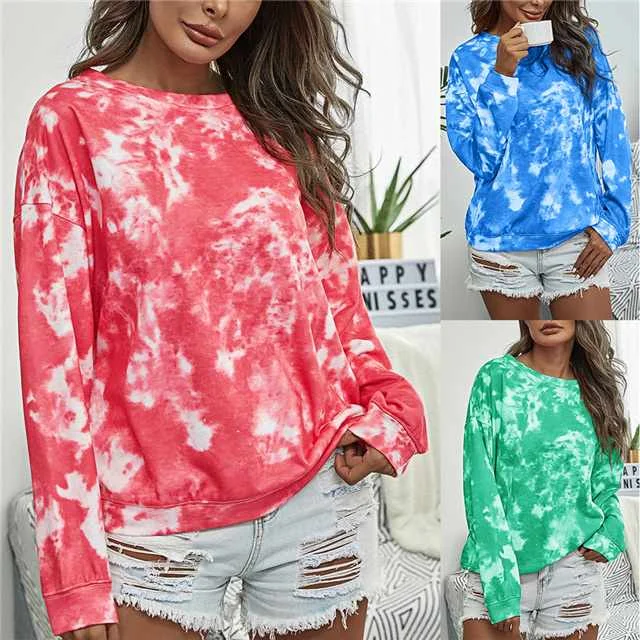 

Women's Pullover Fashion Tie-dye Printing Loose Long-sleeved T-shirt, Picture color