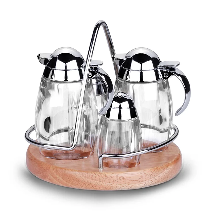 Acrylic Table Condiment Canister Sets Condiment Jar 5 Piece Acrylic Cruet Set For Spicy,Salt