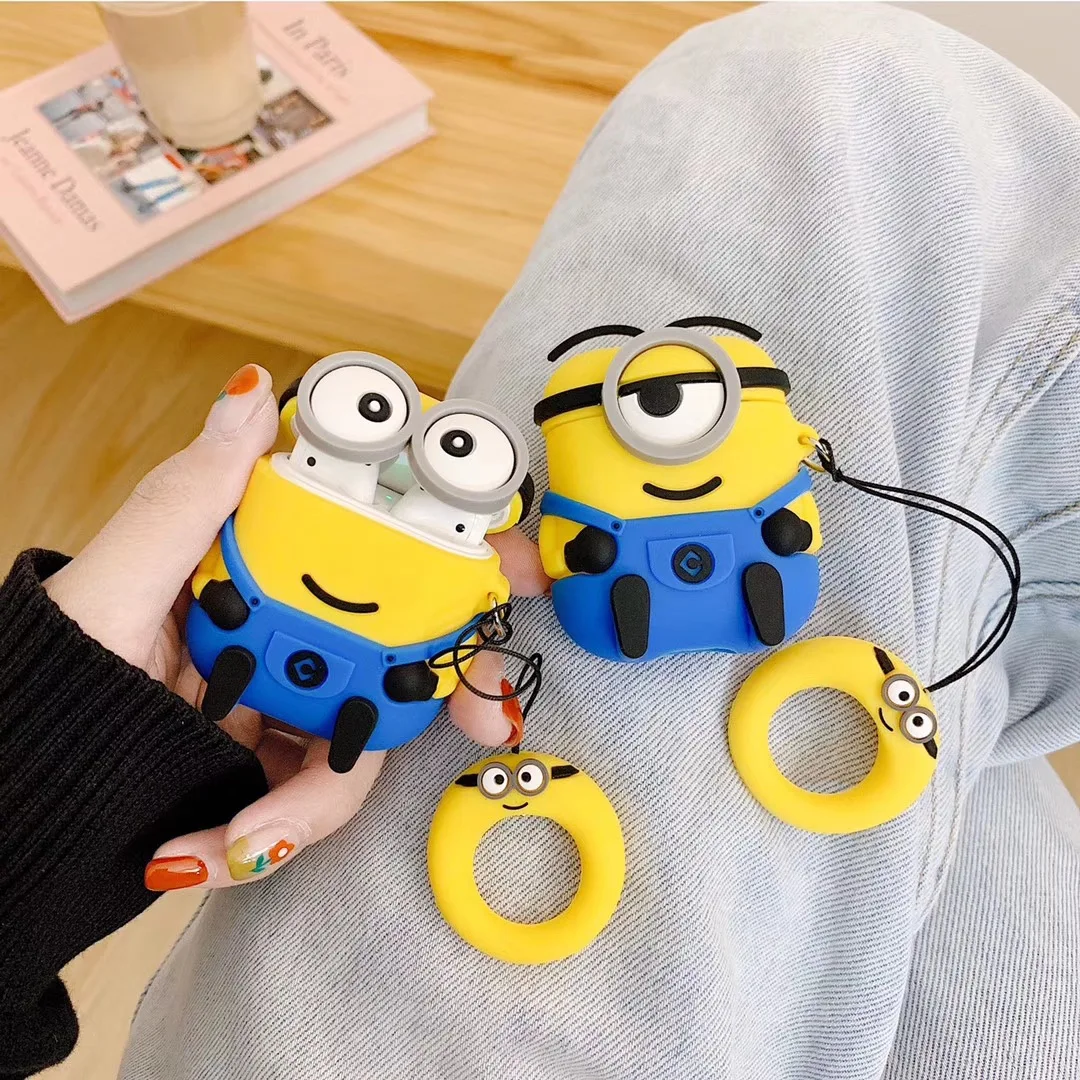 

Cartoon Minions Earphone Wireless Charging Case For Apple Airpods 1 2 Anti-fall Silicone with Keychain Cover For airpod Pro 3