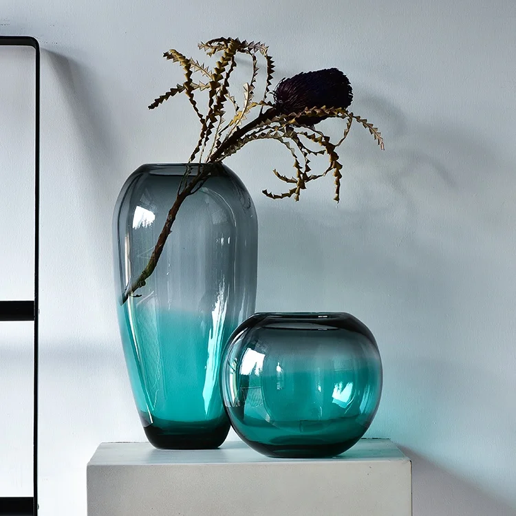 

Bixuan Vases Grey Turquoise Mixed Colour Handblown Art Glass Flower Jar Vase Table Decor Centerpiece Accents 19.5x38 cm