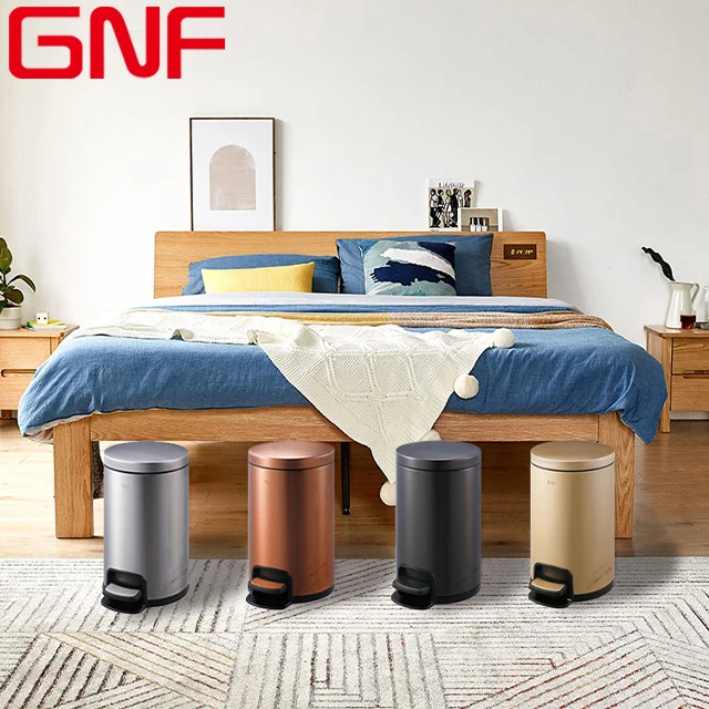 

GNF 8L round stainless steel foot pedal recycle trash cans household dustbin hotel room rubbish waste bin, Silver, black gold, champagne gold, rose gold
