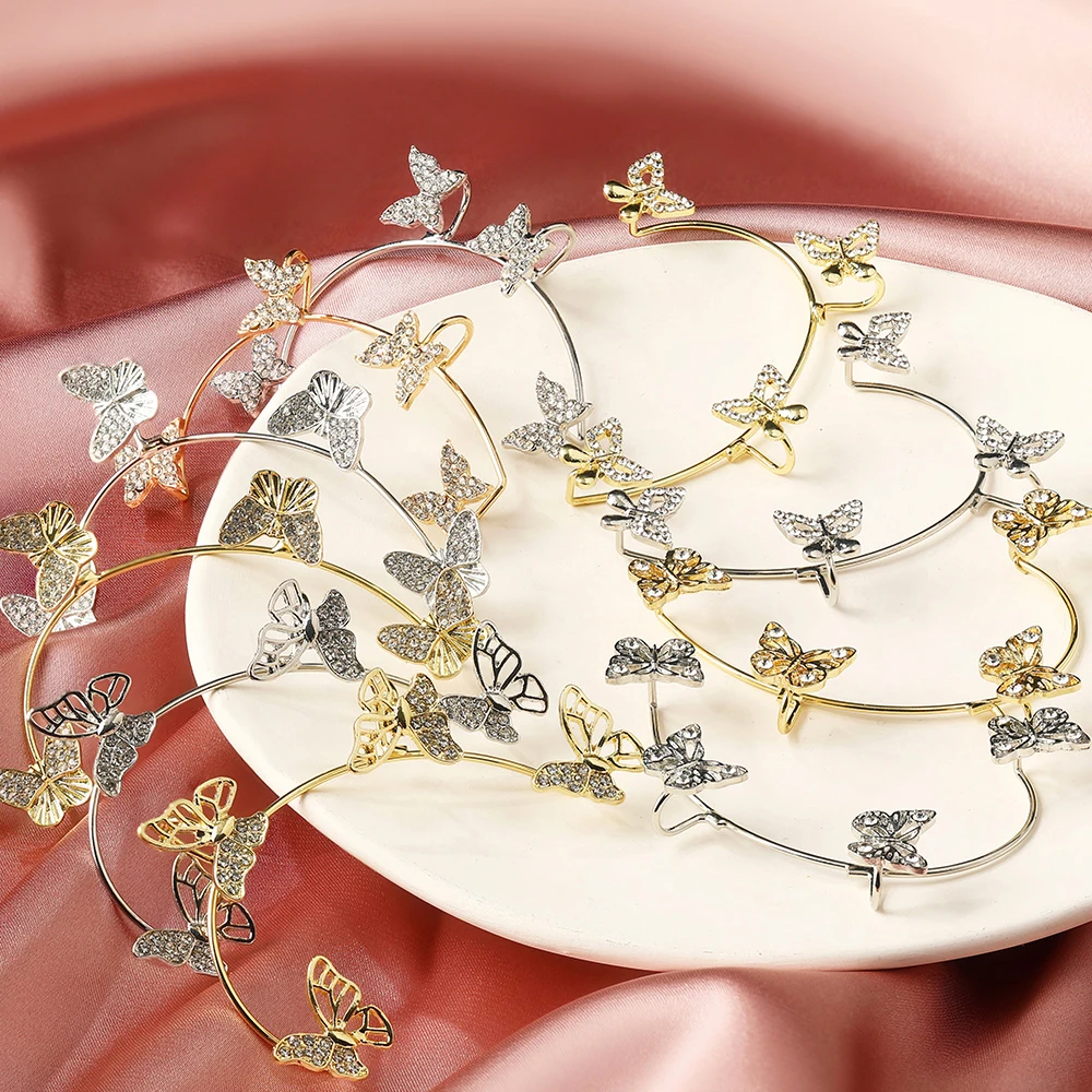 

Sweet Shining Zircon Earring Butterfly Ear Cuff Silver Plated Ear Bone Clip Hollow Out Zircon Butterfly Ear Hanging