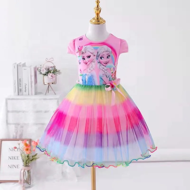 

Kids Clothes Girls Dress Princess Cosplay Dresses For Kids Colorful Rainbow Pink Halter Tutu Baby Girl Unicorn T-shirt Dresses, Picture shows
