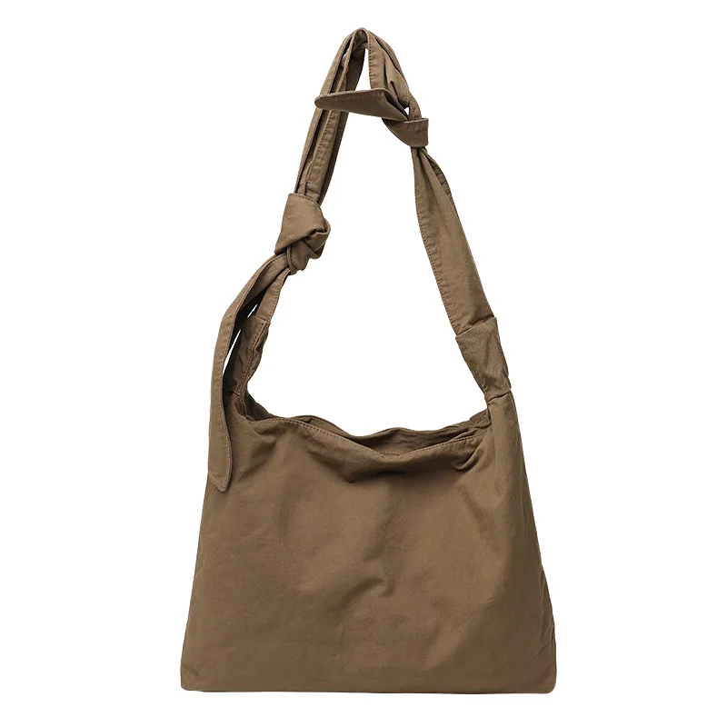 

Japanese retro washable canvas bag INS casual knot single shoulder bag fashion solid color female crossbody bags, Brown