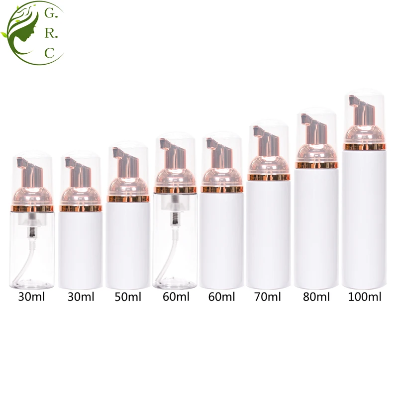 

Wholesale Empty Cosmetic With Many Sizes For Option White bottle Pump Bottle Plastic Rose Gold Head 50ml PET Foam bottles