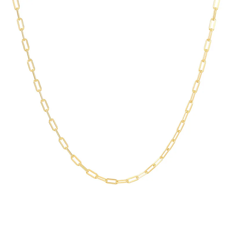 Fashion Minimalist Jewelry 925 Sterling Silver Chain Necklace Cross Paper Clip Shape Gold Plated Choker Necklace for Women