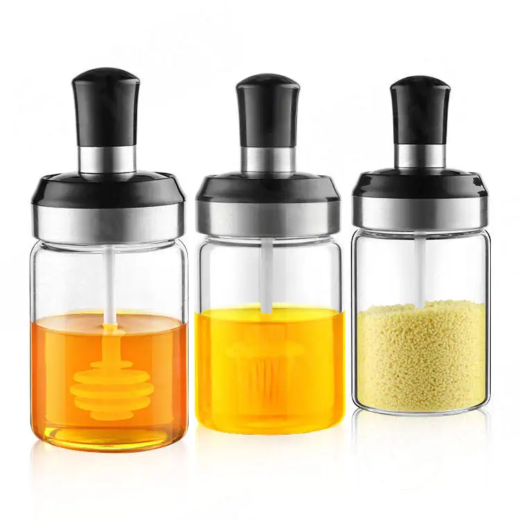 

Wholesale Condiments Seasoning Glass Oil Bottle Hot 3 Pack Reusable Glass Spices Jars Condiment For Kitchen