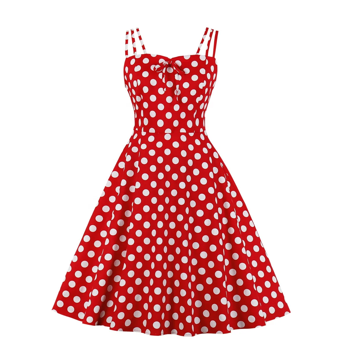 

Amazon FBA Service MXN-2166 Wholesales Women's Cami Strap Polka Dots Red Sundress 1950s Vintage Dress