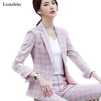 

Lenshin High Quality 2 Piece Set Plaid Formal Pant Suit Blazer Office Lady Designs Women Soft Jacket and Ankle-Length Pant