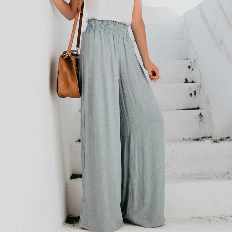 

2021 Summer Oem Odm Manufacturer Wholesale Casual Long Pants Wide Leg Women Trousers