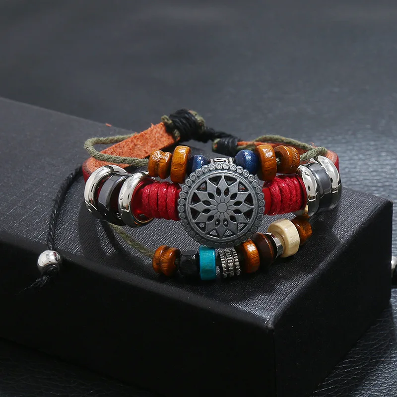 

Vintage personality leather bracelet Fashion temperament all-match beaded leather bracelet