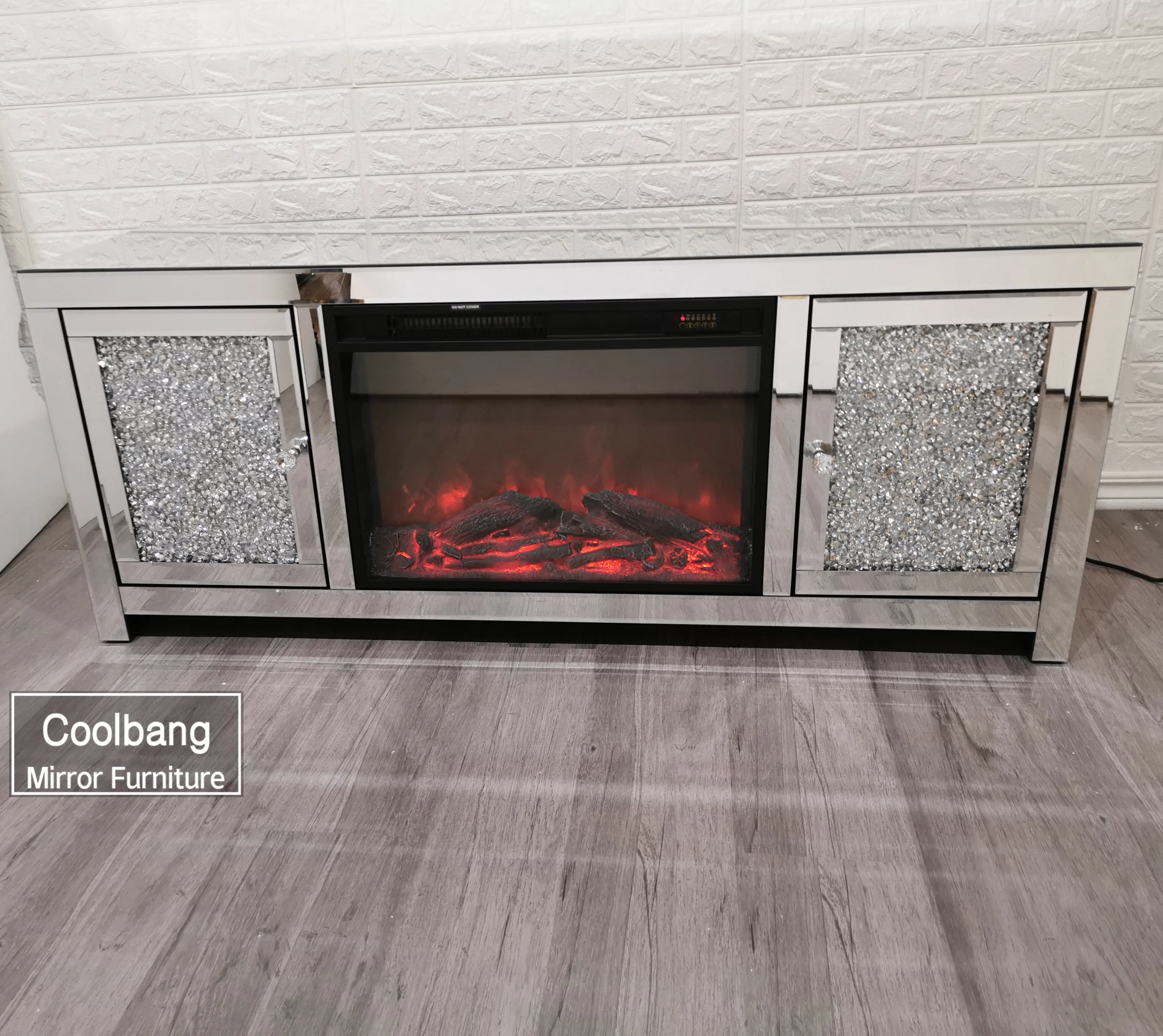 High Quality Decorative Electric Crystal Mirrored Fireplace View