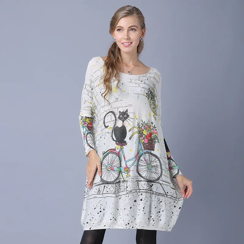 

Autumn newest cat printing long sleeve pullover knitting women sweater