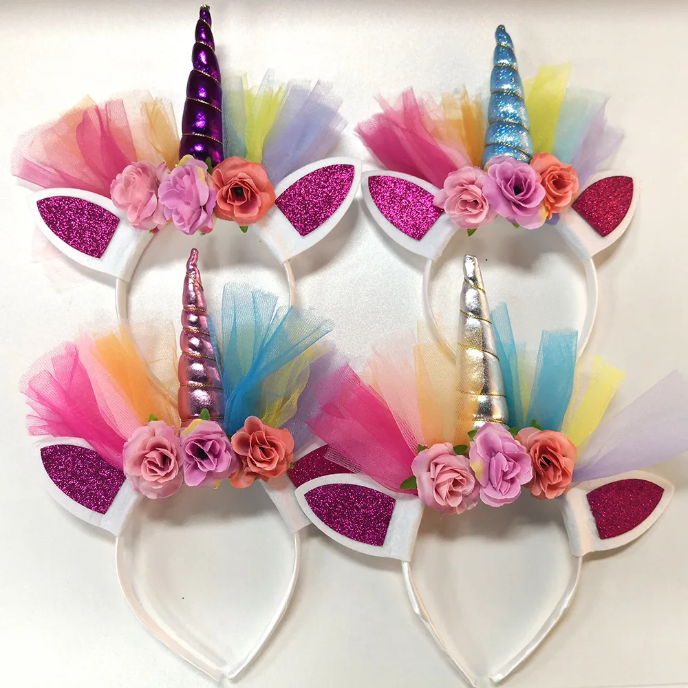 

Kids Unicorn Headband Accessories Glitter Headband Rainbow Horn Hairband Bonus for Christmas Party PS01-PS02