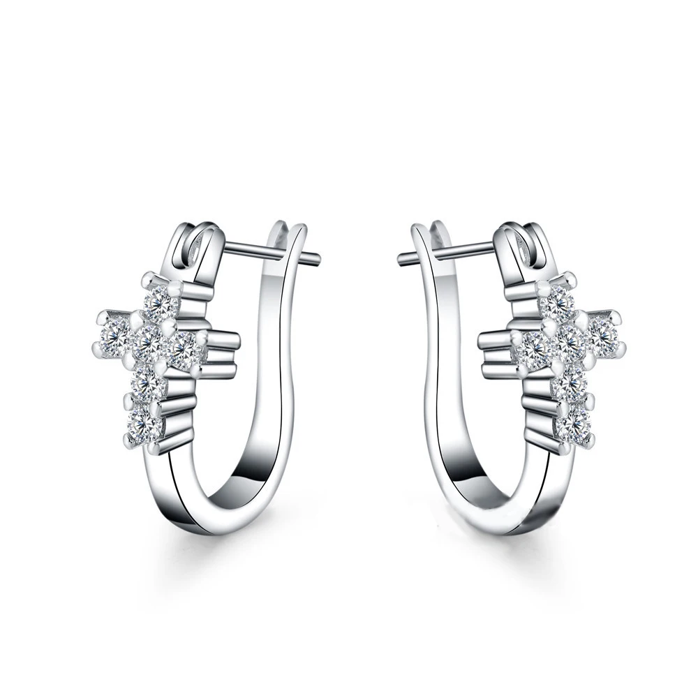 

Lady zircon cross U Shape Earrings Jewelry Accessories