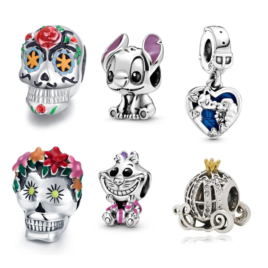New 925 Sterling Silver skull Original Charm for Brand DIY CZ pendant make your own jewelry, As picture