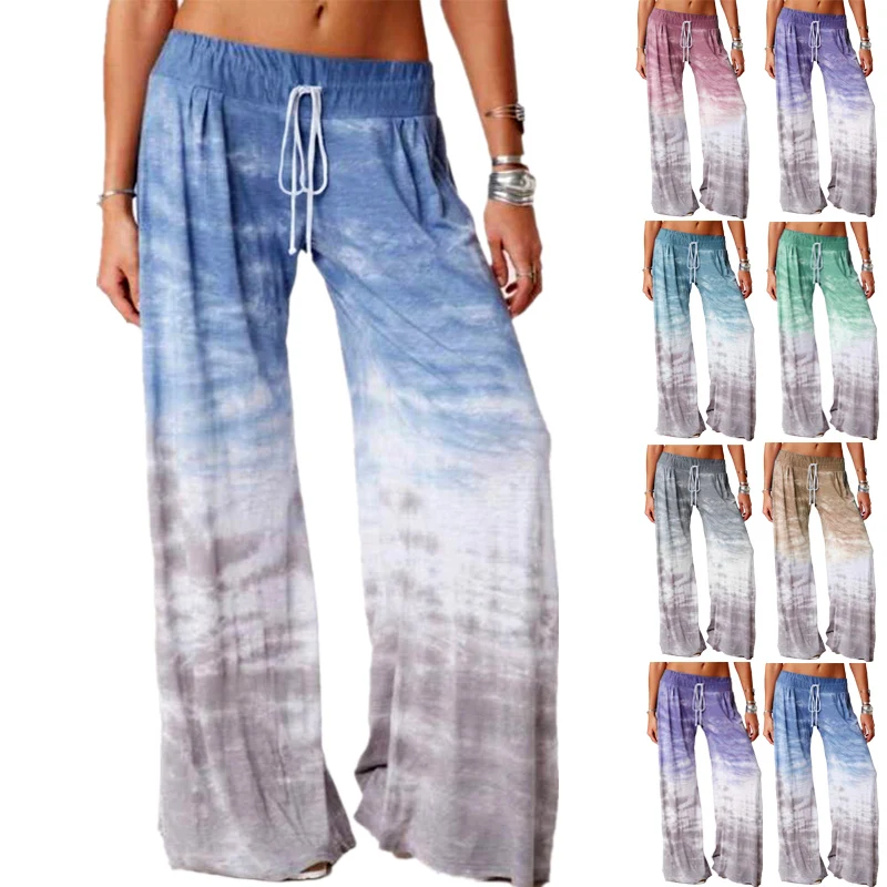 

2022 new arrival women loose gradient printing yoga soft casual wide leg tracksuit pants, 7colors