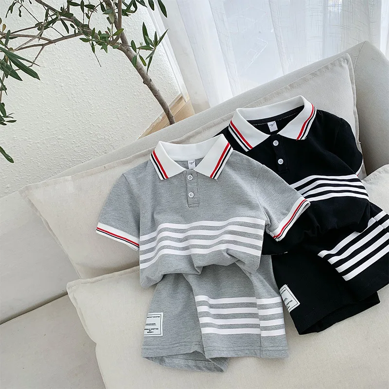 

2021 summer new children's short-sleeved POLO shirt suit boy handsome two-piece suit