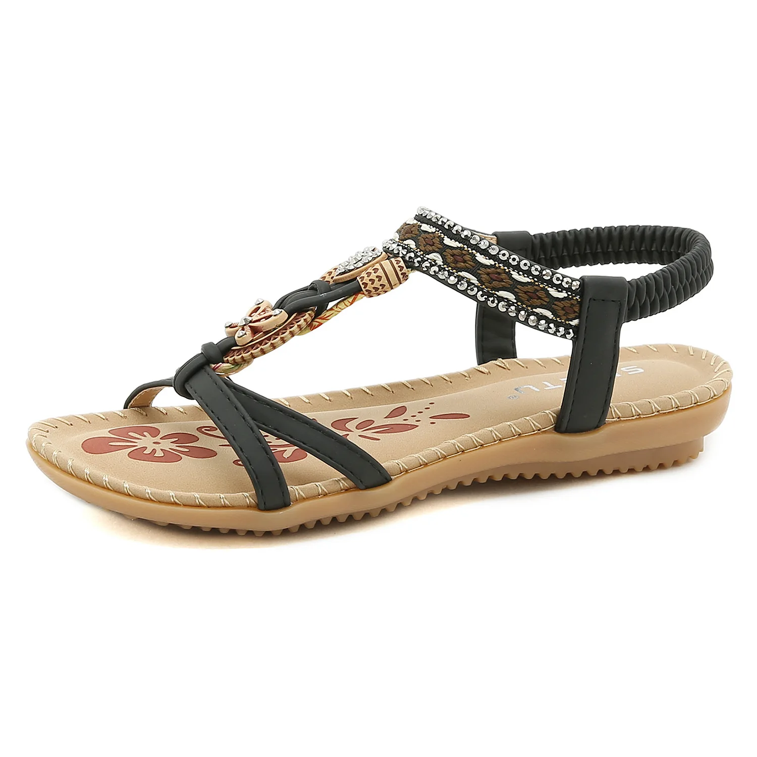 

S399A 2021 new cross-border sandals bohemian style women's shoes summer hollow flat rhinestone sandals Woman shoes