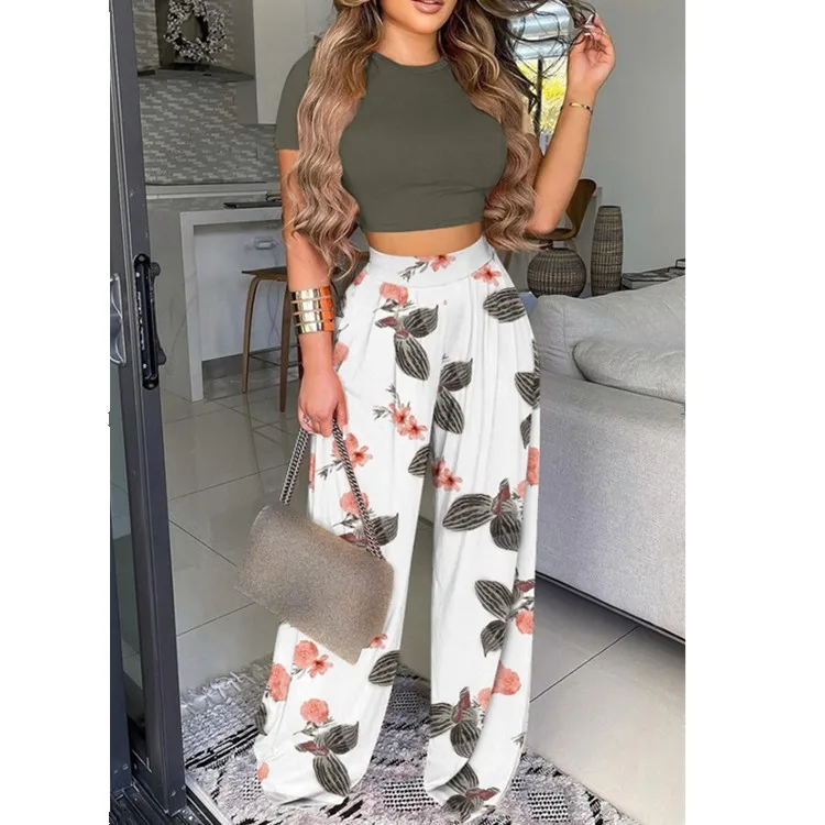 

Wholesale Clothing Women Summer Sexy Crop Top and Pants Two Piece Outfits
