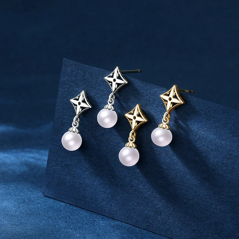 

Dropshipping Trendy Simple Women 925 Sterling Silver Four-leaf Clover Shell Pearl Drop Stud Earrings, Silver,gold