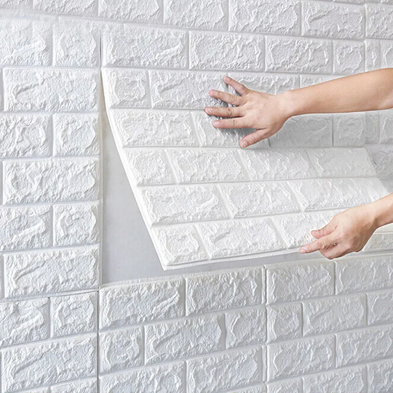 

Drop Shipping Self Adhesive Foam Brick Room Decor DIY 3D Wallpaper Wall Decor Living Wall Sticker, As pictures